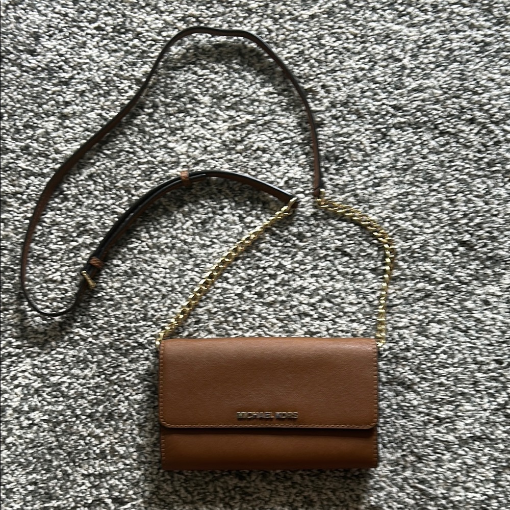 Michael Kors Brown Leather Crossbody Bag with Flap Closure